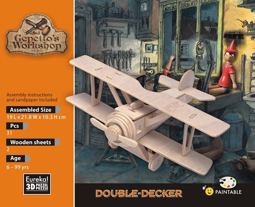 Gepetto's Workshop 52473158 Holzpuzzle-3D Doppeldecker-Flugzeug