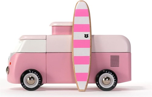 Candylab Holzspielzeugauto VW Beach Bus - rosa - klassisches Design
