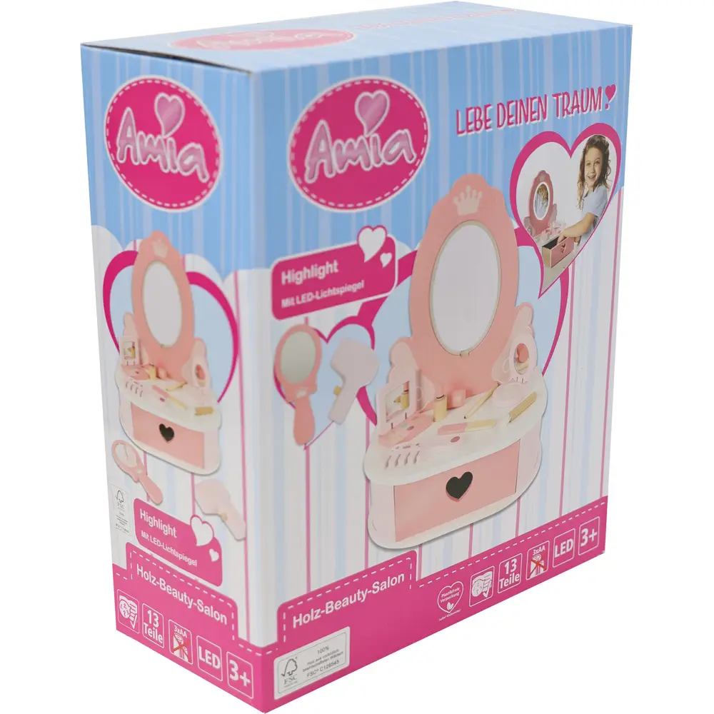 Amia Beauty Salon Spielset mit Licht und Zubehör - Frisiersalon aus Holz