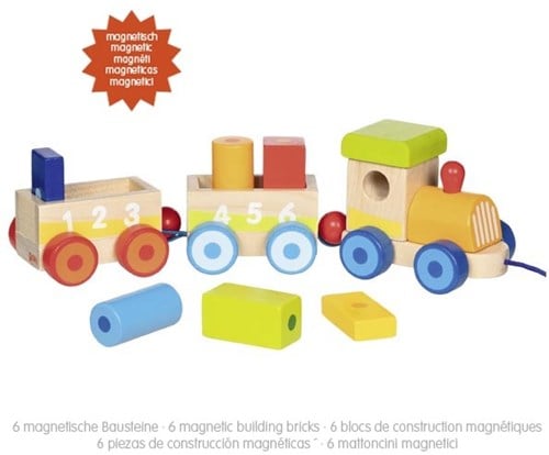 Goki Holzzug - Madrid mit magnetischen Bausteinen Spielzeugzug