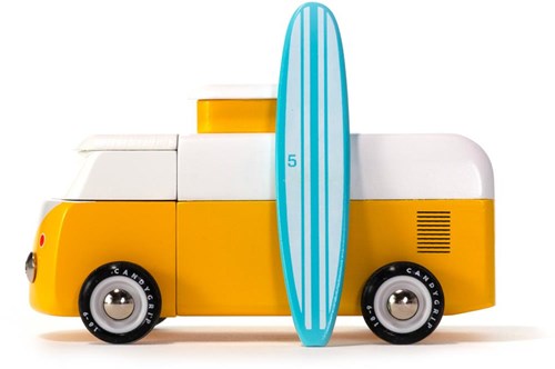 Candylab Holzspielzeugauto - VW Beach Bus - gelb weiß - magnetisch