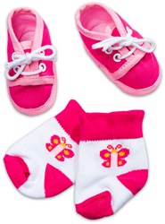 Socken und Schuhe Puppenzubehör Set lila-rosa 38-43 cm