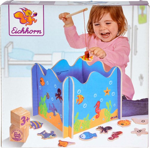 Eichhorn Angelspiel Holzspielzeug Magnetisch Fische fangen Zählen lernen