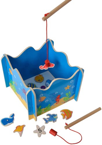 Eichhorn Angelspiel Holzspielzeug Magnetisch Fische fangen Zählen lernen-2