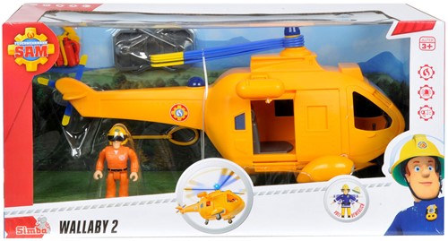 Simba 109251002 - Feuerwehrmann Sam Hubschrauber Wallaby II (34 cm, 6 Sitzplätze) für Kinder ab 3 Jahren, mit Originalsound, Licht, drehbarem Rotor, Seilwinde und Tom Thomas Figur