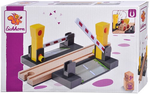 Eichhorn Eisenbahn Schienen Bahnübergang mit Schranken - Holzspielzeug