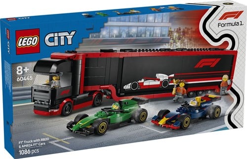 LEGO City 60445 F1 Truck Met Rb20 En Amr24 F1 Auto's