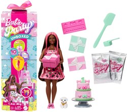 Mattel Barbie Puppe Party Unboxed Haustier-Geburtstagsserie mit rosa Highlights