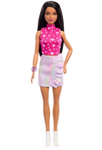 Barbie Puppe Fashionista - Modepuppe rosa Pullover dunkles Haar Spielzeug-3