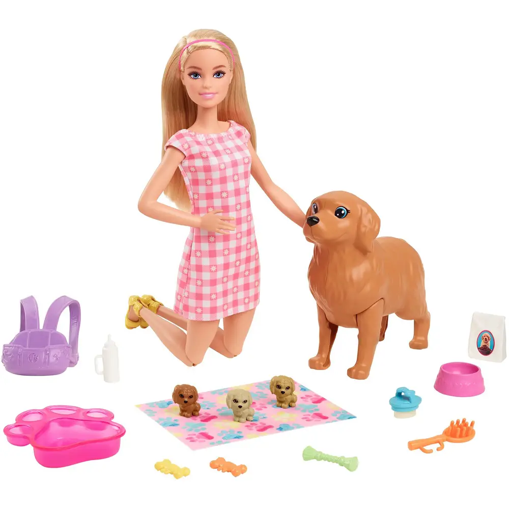 Mattel Barbie Puppe mit Hund und Welpen - Spielset mit Zubehör