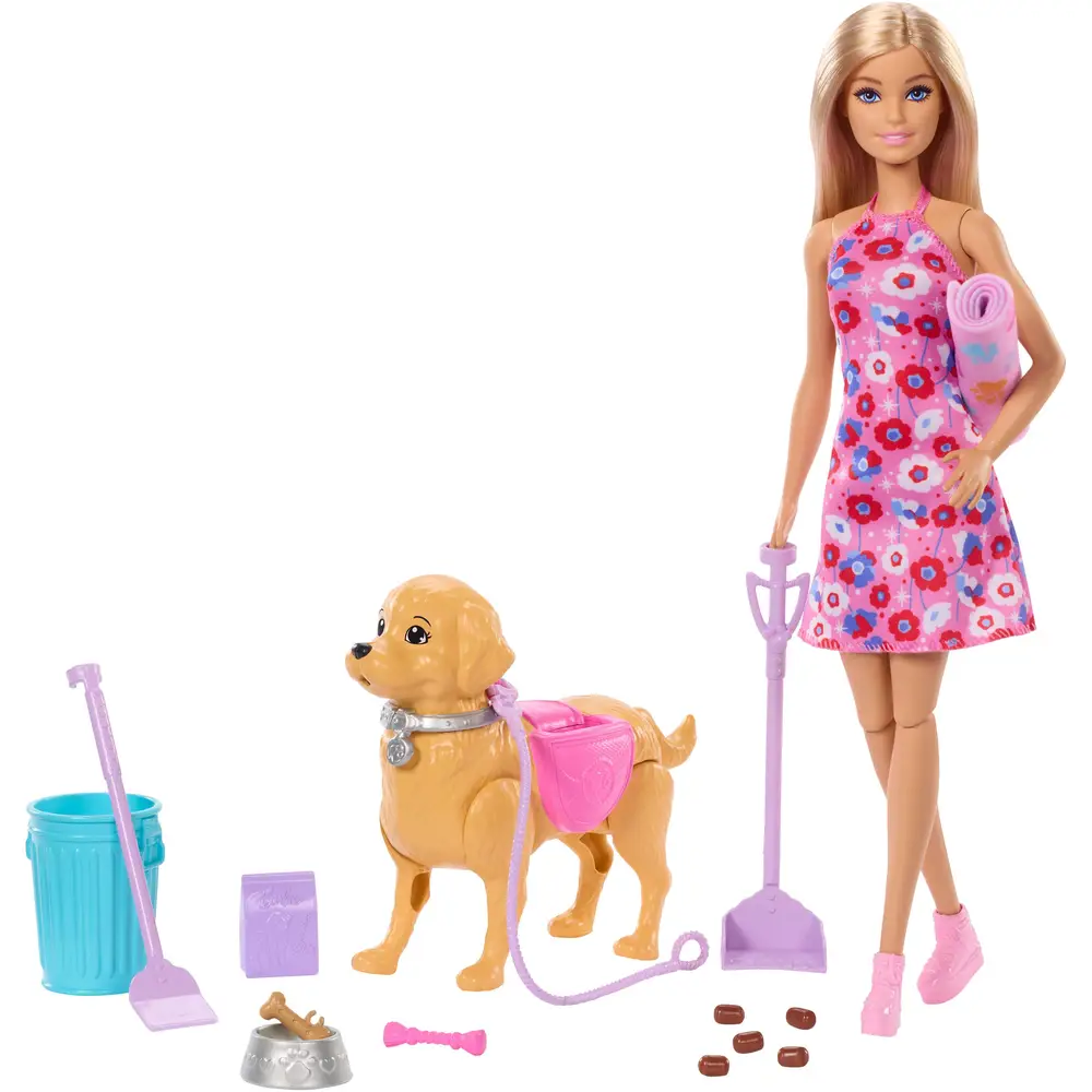 Barbie Puppe Hundespaziergang Spielset mit Zubehör und Hund