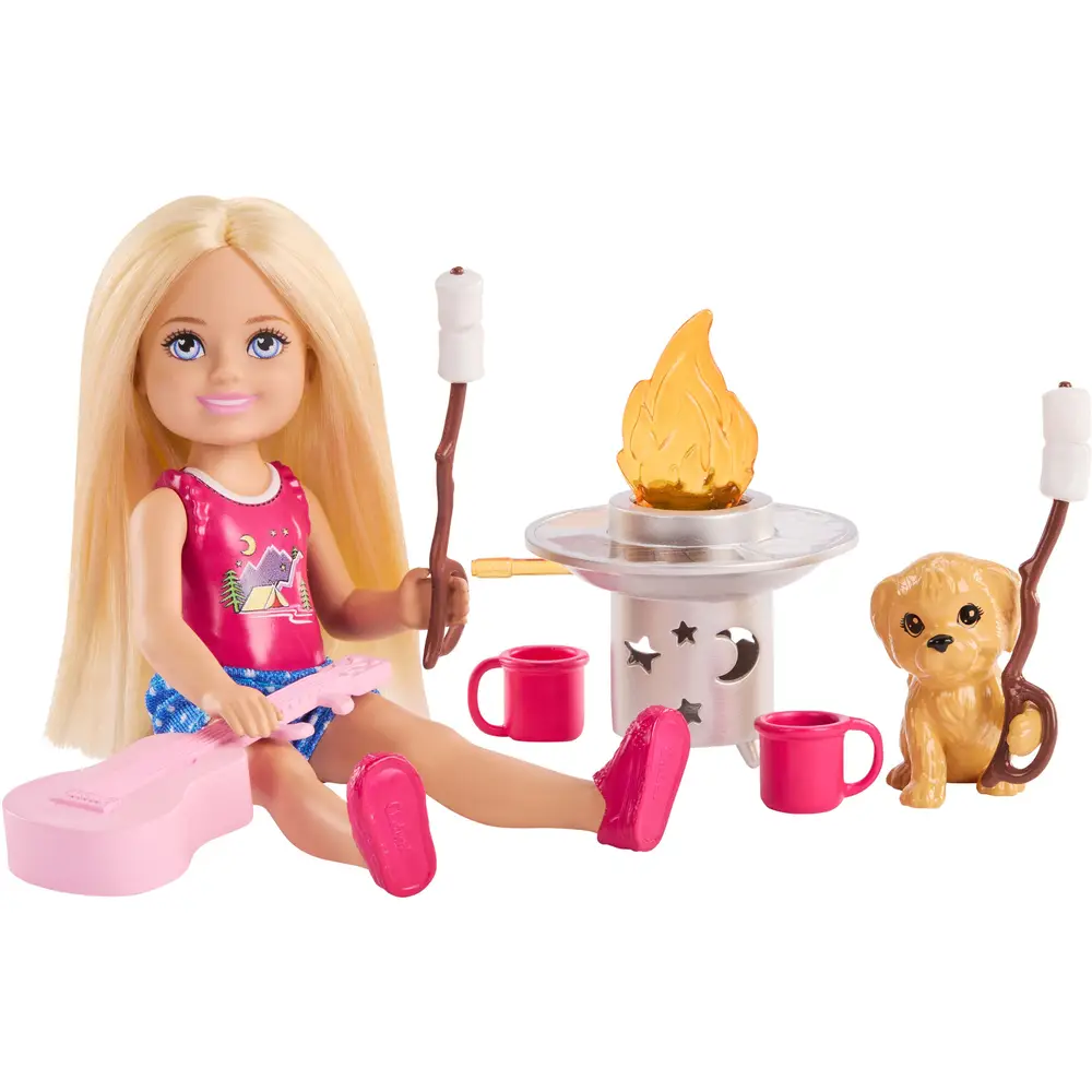Barbie Puppe Chelsea Outdoor Abenteuer mit Hund und Camping Zubehör