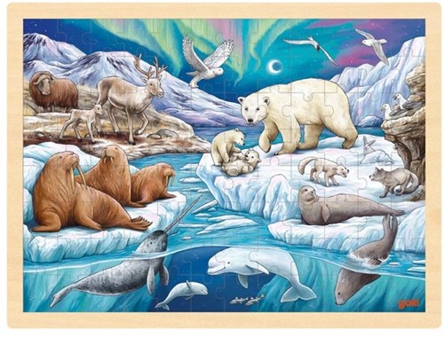 Goki Holzpuzzle Tiere Polarnacht - 96 Teile Arktis Lernspielzeug