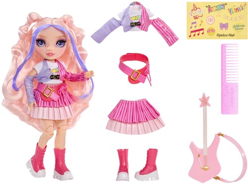Rainbow High Jr High Modepuppe Bella rosa mit Gitarre und Stickern-3