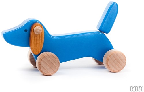 Bajo Holz Dackel Welpe - blaues Holzspielzeug Hund