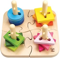 Hape Kreatives Steckpuzzle von Hape | Holz Stapelspiel Problemlösungspuzzle für Kleinkinder, Stapelspiel mit verschiedenen Formen, feste Stäbe und helle Farben