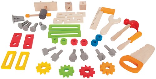 Hape Meister-Werkbank | Preisgekrönte Werkzeugbank für Kinder aus Holz Spielzeug Spiel kreatives Bauen, Höhenverstellbar 35-teilige Werkstatt für Kleinkinder-3