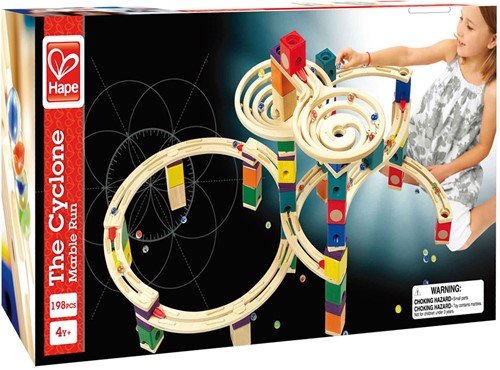 Hape E6008 - The Cyclone, Quadrilla Kugelbahn, Konstruktionsspielzeug, großes und vielfältiges Set, 198 teilig, aus Holz, ab 4 Jahren, mehrfarbig