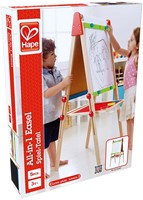 Hape Kinder Spiel-Tafel aus Holz| Preisgekrönte doppelseitige Kindertafel höhenverstellbar mit Papierrolle, Kreidetafel, Whiteboard, Magnete und 3 Malschüsselchen