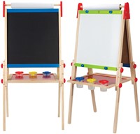 Hape Kinder Spiel-Tafel aus Holz| Preisgekrönte doppelseitige Kindertafel höhenverstellbar mit Papierrolle, Kreidetafel, Whiteboard, Magnete und 3 Malschüsselchen-2