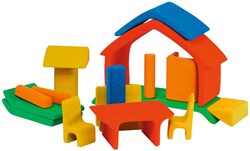 nic Holzhaus Spielzeug mit Möbeln - buntes Bauspaß für Kinder