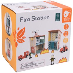 Classic World Feuerwehrstation aus Holz Spielset mit Zubehör