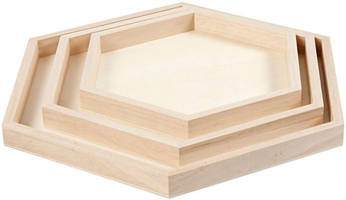 Creativ Company Holztabletts Hexagon Set 3 Stück 21-31 cm Dekoration-2