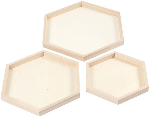 Creativ Company Holztabletts Hexagon Set 3 Stück 21-31 cm Dekoration-3