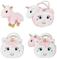 Toi-Toys Plüsch-Einhorn Kuscheltier in Einhorn-Tasche mit Glitzerhorn