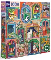eeBoo Puzzle Katzen Fenster 1000 Teile buntes Kartonspiel-2