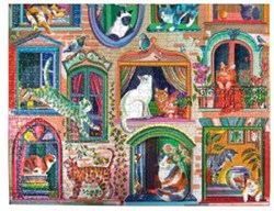 eeBoo Puzzle Katzen Fenster 1000 Teile buntes Kartonspiel