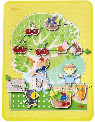 Haba Fädelspiel Obstgarten pädagogisches Holzspielzeug buntes Spiel