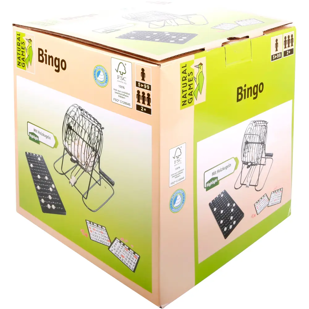 Vedes Bingo Spiel mit Metallkorb und Holzkugeln für Kinder