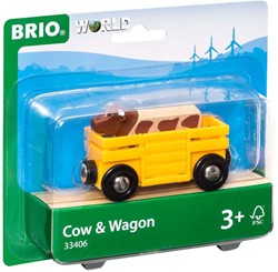Brio Viehwagen - Spielzeugeisenbahn mit Kuh - 33406 - Erweiterung BRIO World
