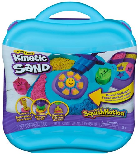 Spin Master Kinetic Sand - Squishmotion - Speelset Met 453 gram Roze Geel En Blauw Speelzand Stempel En 5 Stuks Gereedschap Herbruikbare Opbergdoos