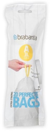 Brabantia Müllbeutel PerfectFit A 3L weiß - 20 Stück mit Zugband-3