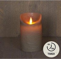 Anna's Collection LED Stumpenkerze taupe rustikal Wachs 7,5x12,5cm Dekoration