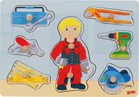 Goki Holz Steckpuzzle Handwerker - Formenpuzzle 8 Teile