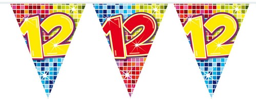 Folat Geburtstagsgirlande 12 Jahre - bunte Wimpelkette 3 Meter