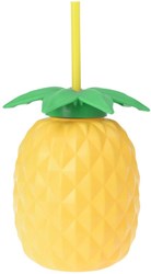 Kinderbecher mit Strohhalm Ananas Trinkbecher 800 ml Kunststoff Mehrfarbig