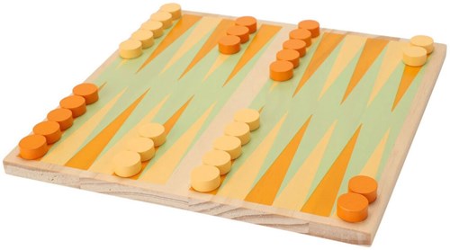 Holz Brettspiel Backgammon Reisespiel kompaktes Format 20x20cm