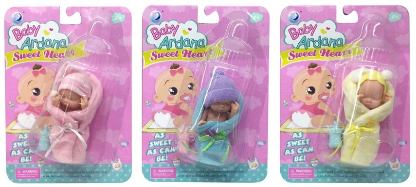 Mini Püppchen Spielfigur in Wickeltuch mehrfarbig Karton Spielzeug