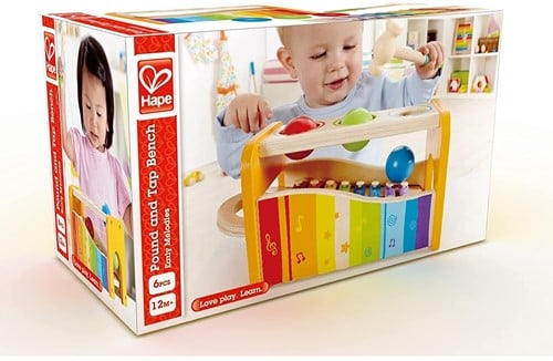 Hape Xylophon und Hammerspiel mit ausziehbarem Xylophon, langlebiges Holzspielzeug für Kleinkinder, multifunktional und in leuchtenden Farben-3