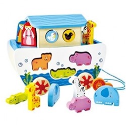 Hape E8049 - Nachzieh-Arche, Nachziehspielzeug, inkl. Formensortierer und Figuren, aus Holz, ab 12 Monate