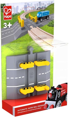 Hape Holz Eisenbahn Bahnübergang mit automatischer Schranke-2