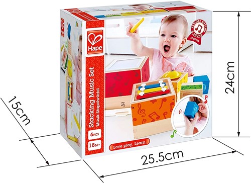 Hape Musik-Stapelwürfel | Sechsteiliges buntes Musikbox-Spielzeug aus Holz für Kinder ab 18 Monaten-3