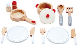 Hape Koch- & Servierset von Hape| 13-teiliges Kochset für Rollen- und Fantasiespiele mit Zubehör aus Holz