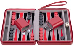 Longfield Games Backgammon 9". rode zipper. grijs/ zwart/ rood