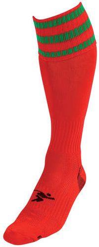 Precision Fußballsocken Junior 3 Stripe Pro rot-grün atmungsaktiver Komfort