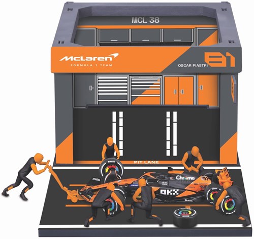 Bburago F1 Spielzeugauto McLaren MCL38 2024 Diorama Piastri Maßstab 1:43-2